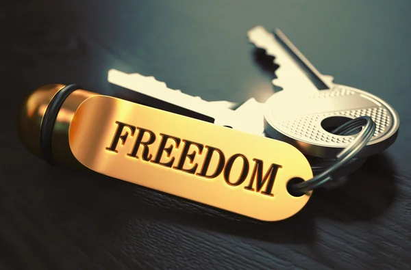 Keys to Freedom. Concept on Golden Keychain. — Stock fotografie