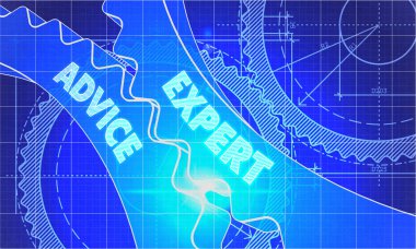 Expert Advice Concept. Blueprint of Gears.