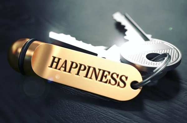 Keys to Happiness. Concept on Golden Keychain. — Stock Photo, Image