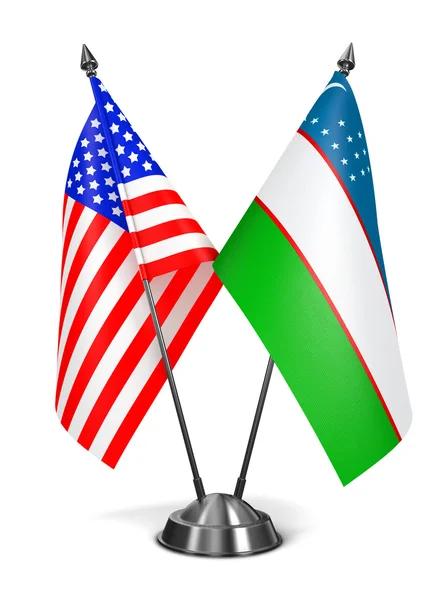 USA and Uzbekistan - Miniature Flags. — стокове фото