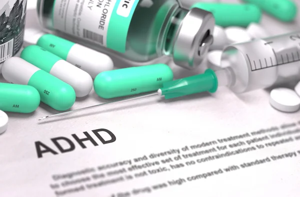 ADHS-Diagnose. Medizinkonzept. Zusammensetzung von Medikamenten. — Stockfoto