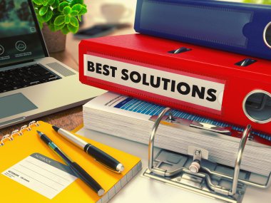 Red Office Folder with Inscription Best Solutions.