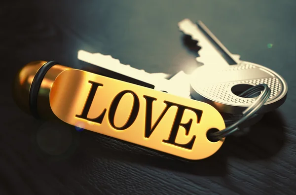 Love - Bunch of Keys with Text on Golden Keychain. — Stock Photo, Image