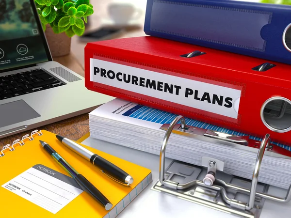 Red Ring Binder with Inscription Procurement Plans. — 图库照片