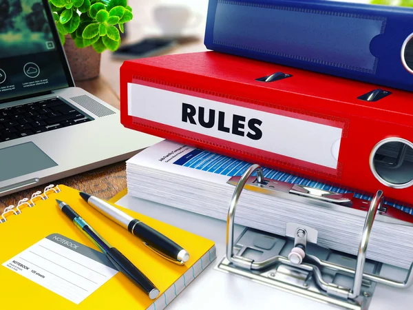 Rules on Red Ring Binder. Blurred, Toned Image. — Stock Photo, Image
