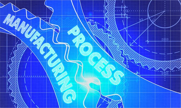 Process Manufacturing on the Cogwheels. Blueprint Style. — Stockfoto