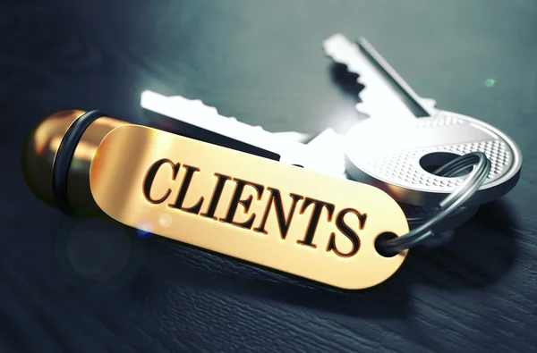 Keys to Clients. Concept on Golden Keychain. — Stock Fotó