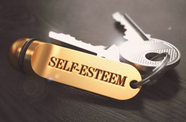 Self-Esteem - Bunch of Keys with Text on Golden Keychain. clipart