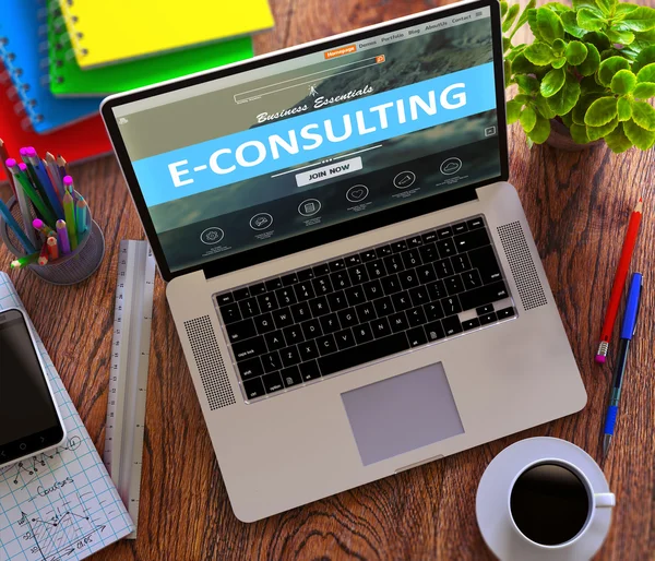 E-Consulting Concept on Modern Laptop Screen. — 图库照片