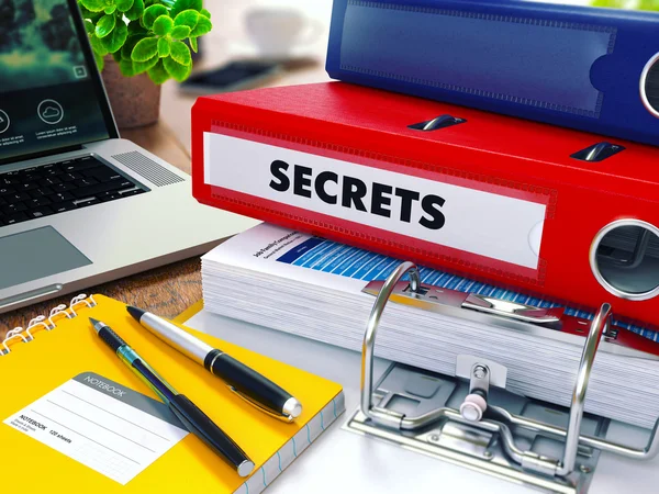 Secrets on Red Ring Binder. Blurred, Toned Image. — Stock Photo, Image