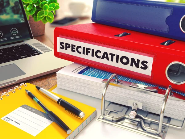 Specifications on Red Office Folder. Toned Image. — Stockfoto