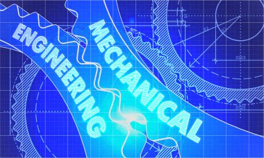 Mechanical Engineering on Blueprint of Cogs.