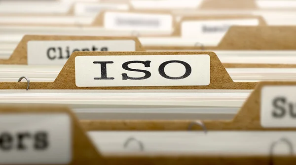 ISO Concept with Word on Folder. — Zdjęcie stockowe