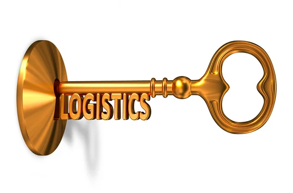 Logistics - Golden Key is Inserted into the Keyhole. — Stock Photo, Image