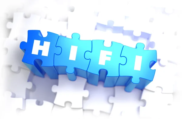HiFi - White Word on Blue Puzzles. — 图库照片
