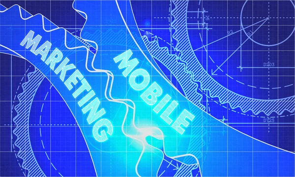 Mobile Marketing Concept. Blueprint of Gears. — Stock Photo, Image