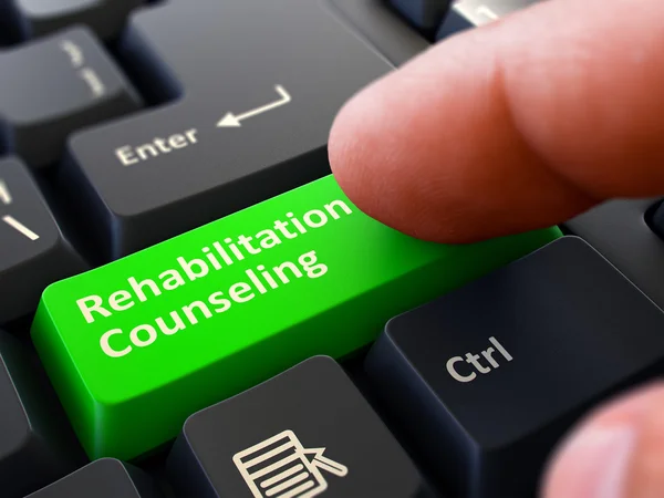 Rehabilitation Counseling Concept. Person Click Keyboard Button. — Zdjęcie stockowe
