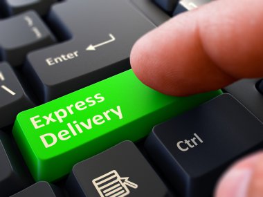 Finger Presses Green Keyboard Button Express Delivery. clipart