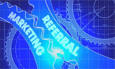 Referral Marketing Concept. Blueprint of Gears. clipart