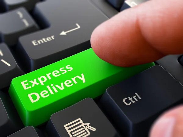 Finger Presses Green Keyboard Button Express Delivery. — 스톡 사진
