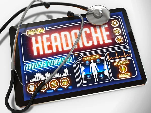 Headache on the Display of Medical Tablet. — Stok fotoğraf