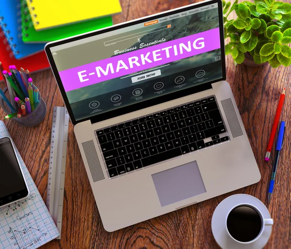 E-Marketing Concept on Modern Laptop Screen. — Stock fotografie