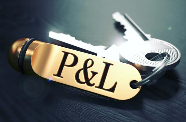 P and L - Bunch of Keys with Text on Golden Keychain. — Stockfoto