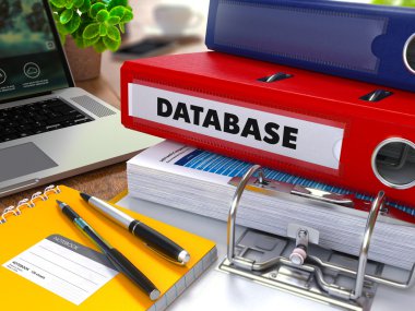 Red Ring Binder with Inscription Database.