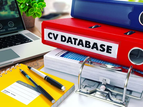 CV Database on Red Ring Binder (en inglés). Imagen borrosa, tonificada . — Foto de Stock