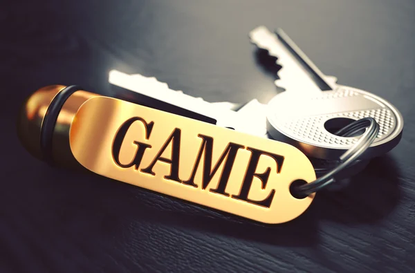 Game - Bunch of Keys with Text on Golden Keychain. — Stock Photo, Image