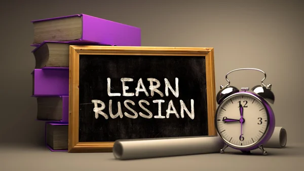 Learn Russian - Chalkboard with Hand Drawn Text. — Stock fotografie