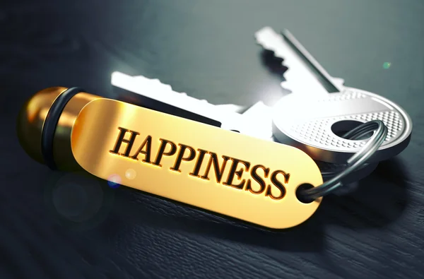 Keys to HAPPINESS. Concept on Golden Keychain. — Stock Photo, Image