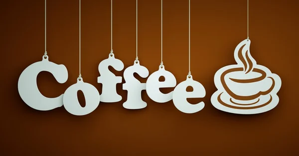 Koffie - witte letters opknoping op de touwen. — Stockfoto