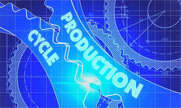 Production Cycle Concept. Blueprint of Gears. — Stockfoto