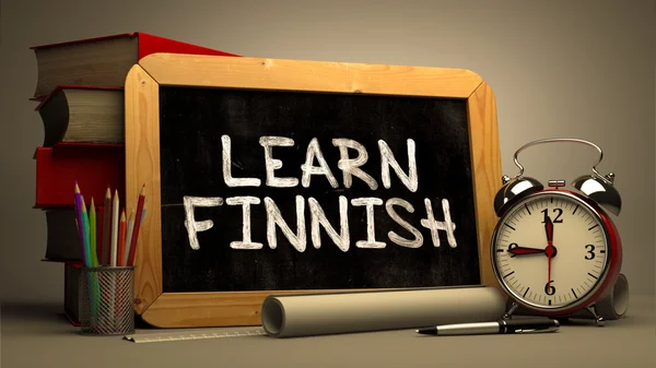 Hand Drawn Learn Finnish Concept on Chalkboard. — Stok fotoğraf