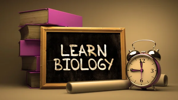 Aprender Biologia Escrito à mão por giz branco em um quadro negro . — Fotografia de Stock