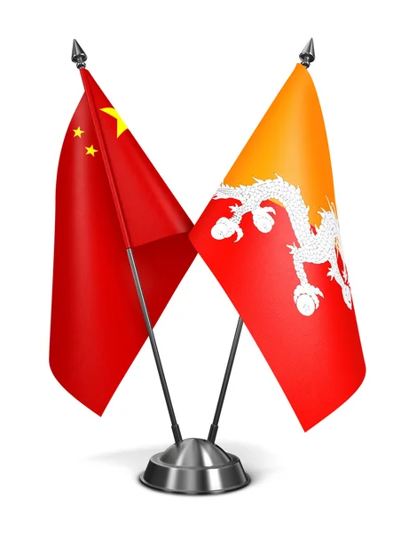 China and Bhutan - Miniature Flags. — 스톡 사진