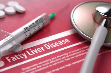 Fatty Liver Disease. Medical Concept on Red Background.