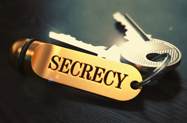 Geheimhaltung auf goldenem Schlüsselanhänger geschrieben. — Stockfoto