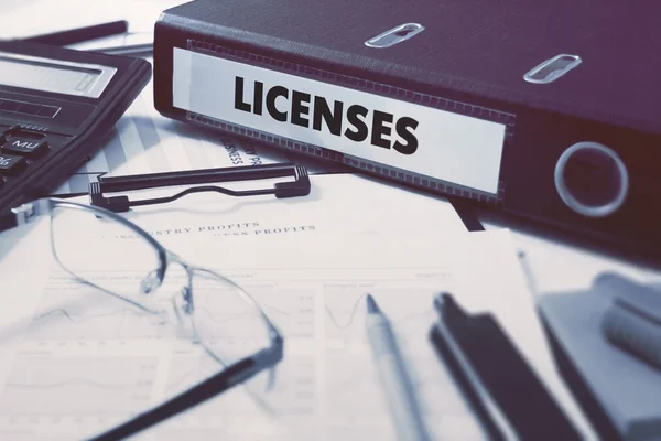 Licenses on Ring Binder. Blured, Toned Image. — Stock Photo, Image