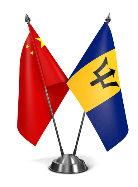 Kina och Barbados - miniatyr flaggor. — Stockfoto