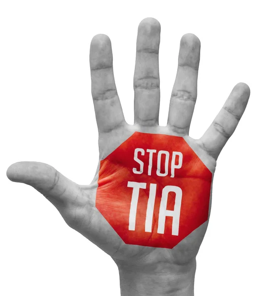 Stop TIA Sign Painted - Open Hand Raised. — ストック写真