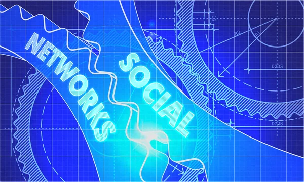 Social Networks on the Cogwheels. Blueprint Style. — Stock Photo, Image