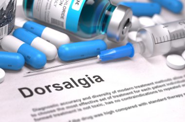 Diagnosis - Dorsalgia. Medical Concept. 3D Render.