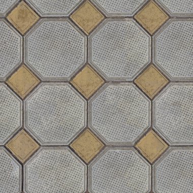 Tiles Laid out of Large Gray Polygons and Small Yellow Squares in the Corners.