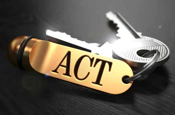 Act - Bunch of Keys with Text on Golden Keychain. — Zdjęcie stockowe