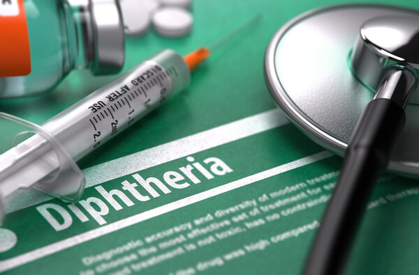 Diphtheria. Medical Concept on Green Background.