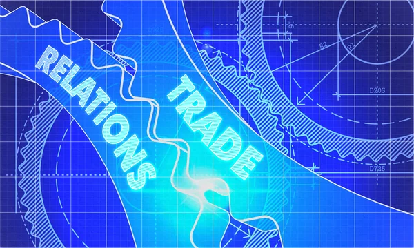 Trade Relations on the Cogwheels. Blueprint Style. — Stockfoto