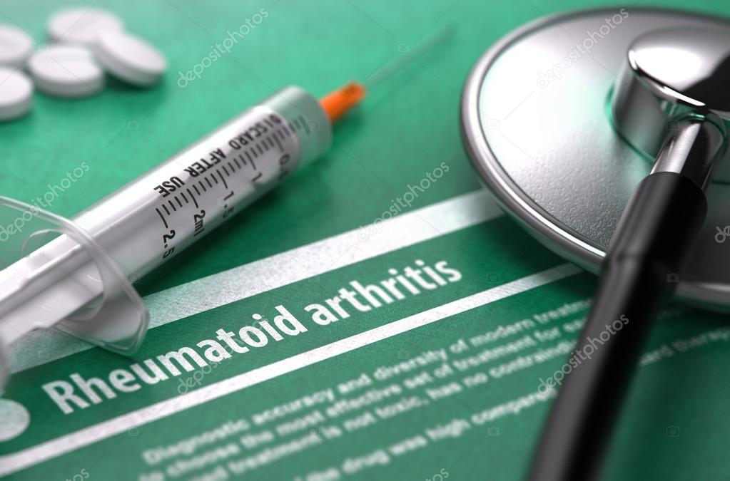 Rheumatoid arthritis. Medical Concept on Green Background.
