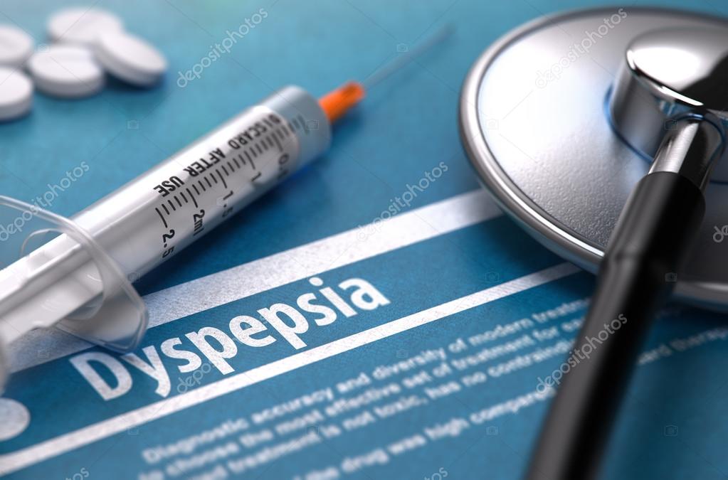 Dyspepsia. Medical Concept on Blue Background.
